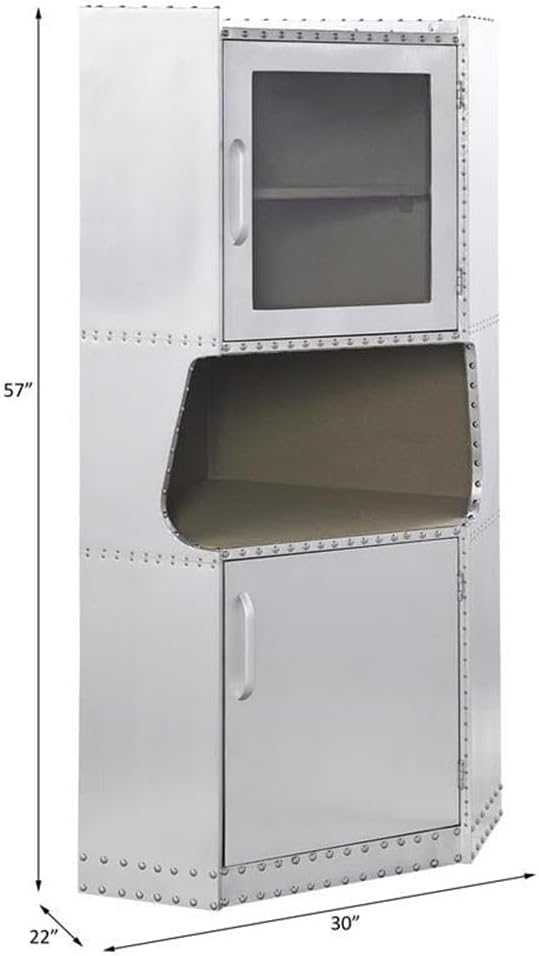 Acme Brancaster 2-Door Storage Corner Cabinet with Open Compartment in Aluminum