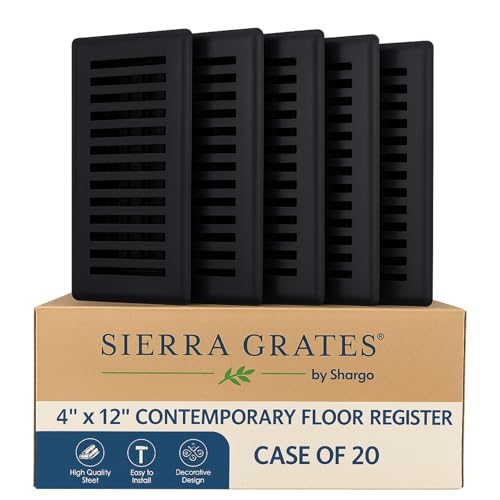 Sierra Grates 4" x 12" Contemporary Design Steel Floor Register in Textured Black Finish for Floor l- Decorative Air Vent Covers- Floor Register 4” x 12”(Pack of 20)