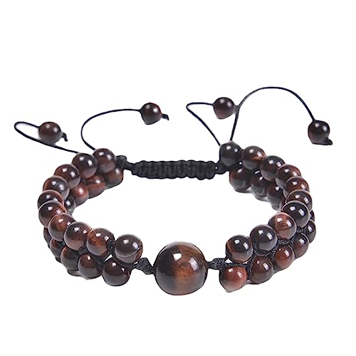 Bracelet bijoux 6 mm pierre naturelle deux couches tissées extensible pour elle et lui