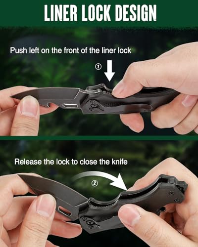 mossy oak mini folding pocket knife stainless steel drop point blade - edc multi-tool with bottle opener and glass breaker