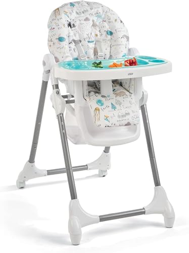 Mamas & Papas Snax Adjustable Baby High Chair for 6 Months Plus, Toddlers, Reclining, Foldable Highchair with Wipeable Removable Tray, Baby Feeding Chair, 108 x 84 x 59 cm, Happy Planet