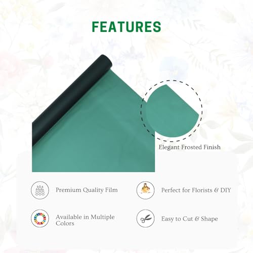 Image of Oasis Frosted Dark Green Bouquet Wrapping Roll Premium Korean Style Flower Wrap for Fresh Flowers & Gift Packaging Florist Essential Supplies 60 Micron 25 Meter Long