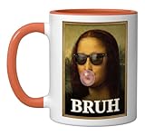Bruh Funny Renaissance Parody Meme Art Sunglasses Bubblegum Ceramic Mug, Orange/White