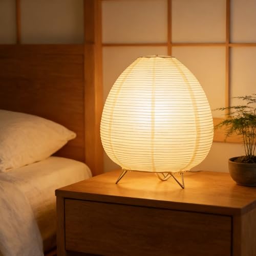 VEGOATY Abat-jour en papier de riz : lampe en papier de riz avec abat-jour blanc et prise standard...