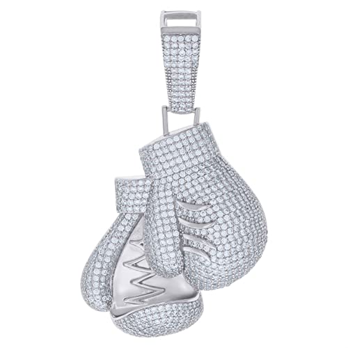 925 Sterling Silver Cubic Zirconia Boxing Gloves Sports Charm Pendant