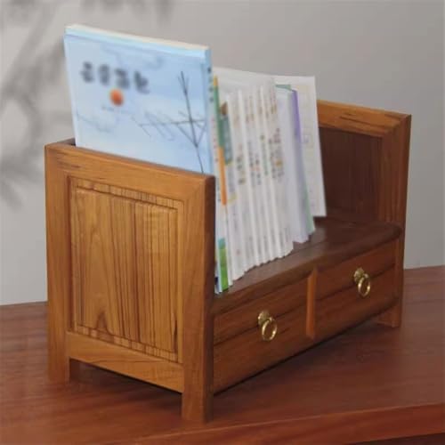 Petite bibliothèque de bureau en bois avec double tiroir et support de rangement