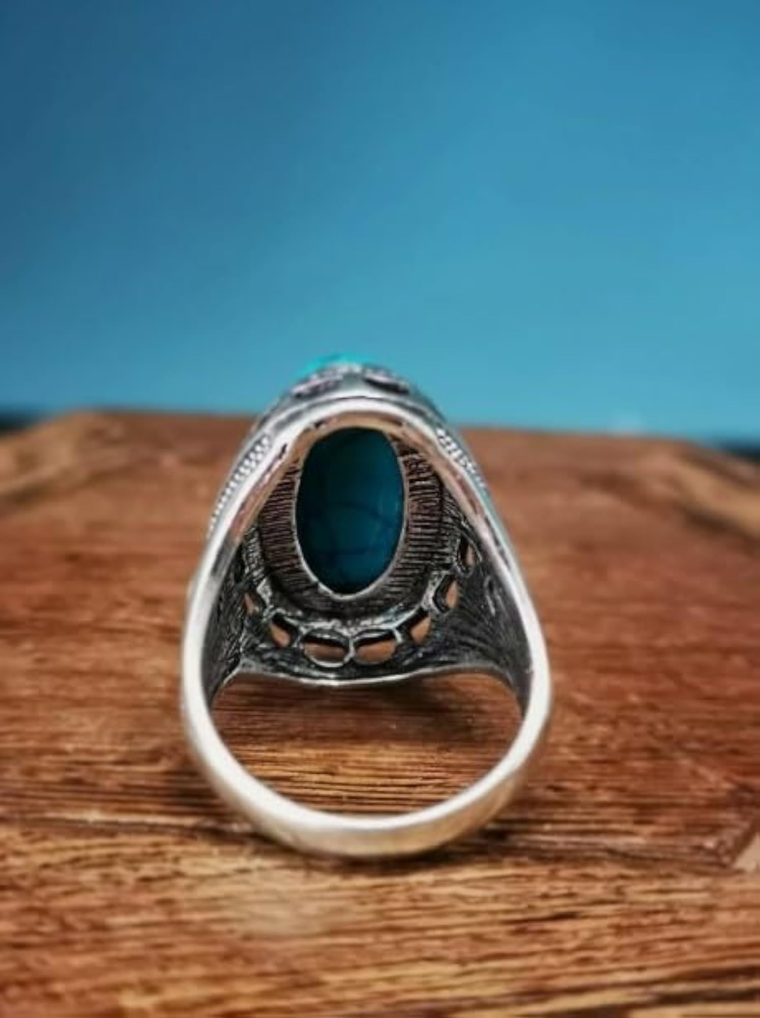 Turquoise Stone Metal Biker Ring for Men