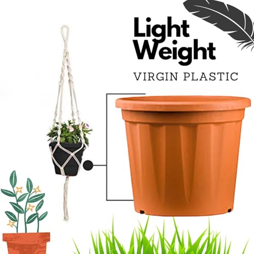 Image of 8 Inch Heavy Duty Plastic Planter | Grower Pot /Garden Pot for Home & Garden (Terracotta) (Pack of 12)