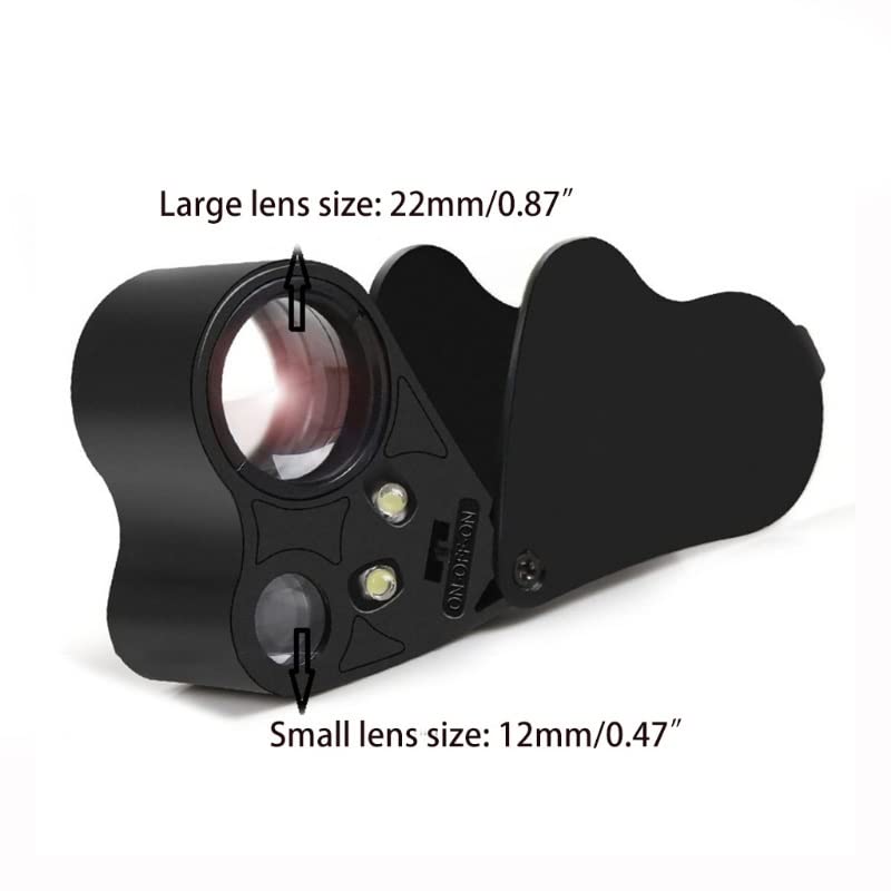 Microscope 30X 60X Dual Lens LED Illuminated Jewelry Magnifier Pocket Microscope Black/White(Black)
