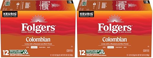 Folgers 100% Colombian Medium Roast Coffee, 12 Keurig K-Cup Pods (Pack of 2)