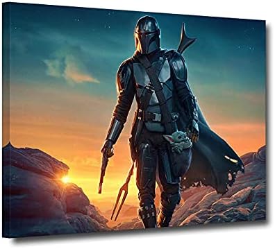 Movie Canvas Posters - Mando and Yodo HD Print Wall Art Framed and Stretched Canvas Artwork Home Decor Mural Painting for Living Room Bedroom Baby Room, Ready Hang (SW-5, 12 X 18 Inches)