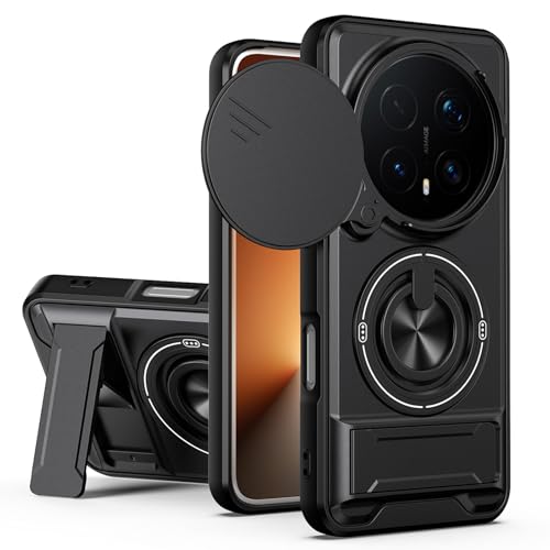 HAONANDE Handyhülle für Honor Magic 8 Pro 5G mit magnetischem Ringständer militärische stoßfeste Schutzhülle mit Slide Camera Kompatibel mit MagSafe kabelloses Laden Schwarz
