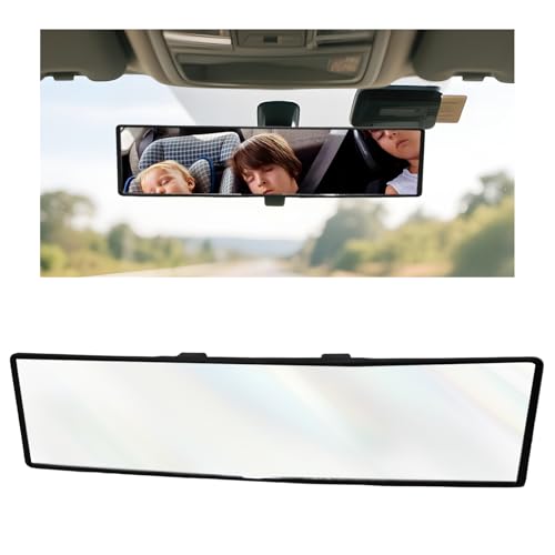 Fkewp Rear View Mirror, 11.4 Inch Large View Panoramic Convex Mirrors to Reduce Blind Spot, Anti-Glare Wide Angle Clip-On Rearview Mirror for Cars SUVs Trucks, Car Accessories