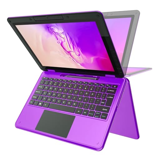 AWOW Wi 11 Touchscreen Laptop, 2 in 1 11.6 FHD 4 Core Celeron N3450 Processor 8GB RAM 256GB M.2 SSD Storage Kids Convertible Laptop (Lila, QWERTY)