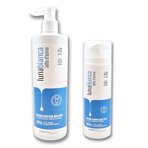 Cosmetica Gentile, Set corpo Soft&Bright, bagno doccia + crema corpo al latte d’asina Lunabianca, idratante e nutriente (1 x 500 ml + 1 x 150 ml)