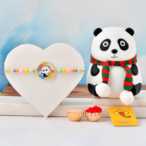 Image of CraftVatika Rakhi Gift Set for Brother, Kids Rakhi with Gift Combo for Brother Bhaiya Boy, Set of 1, Panda with Silicone Panda Touch LED Lamp, for Rakshabandhan, Night Light Lamp