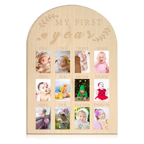 RIKONDA Baby's First Year Milestone Board - Wooden Photo Frame for 12 Months Growth, Nursery Decor & 1st Birthday Gift Boy Girl Baby, 44cm x 31cm, 300g