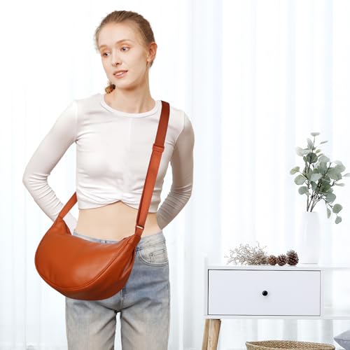 Image of Women Half Round Crescent Bag for Women PU Leather Puffer Shoulder Bag Large Dumpling Bag Hobo Sling Bag, Black