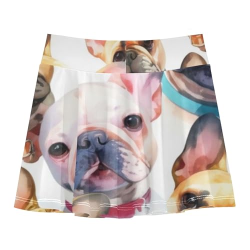 Watercolor French Bulldog Faces Athletic Shorts for Girls Skorts Skirts with Shorts Floral Little Girl 3t2