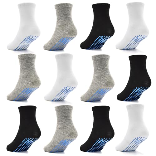 Tphon Toddler Socks with Grippers Toddler Boy Socks for Baby Children 12 Pairs Kids Anti Skid Sock 0-7 Years
