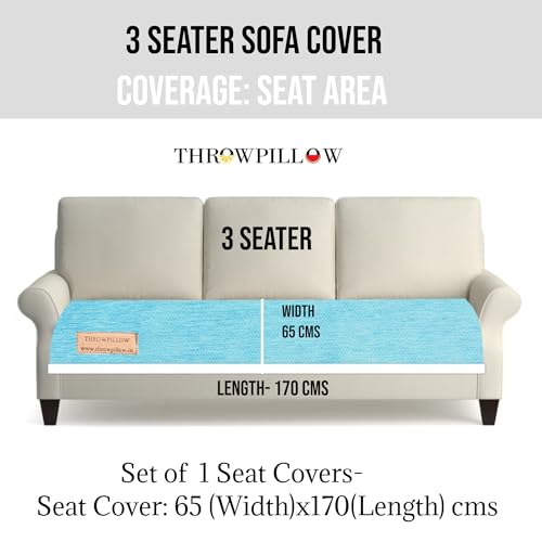 Image of Blue Sofa Cover Multicoloured Tassels: Couch Slipcover: Thick Fabric, Scratch & Paw Resistant, Sofa Protector: Seat Protection -Set of 2 Seat Covers- 5 Seater Sofa Cover Set (3+2 Seater)