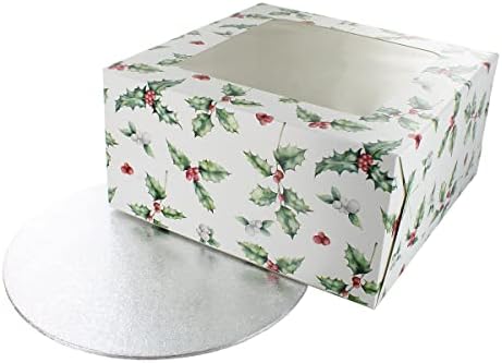 Culpitt Vintage Holly Cake Box and Red Cake Board, Cake Drum and Box Combo - 12 inch