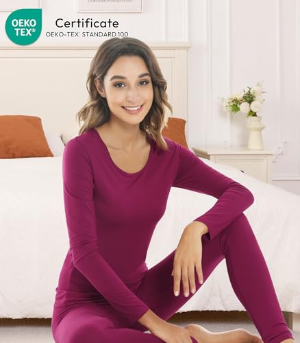 Image of NACHILA Thermal Underwear for Women-Viscose Made from Bamboo,Soft Long Johns Set Base Layer Pajamas Set Long Sleeve Pjs