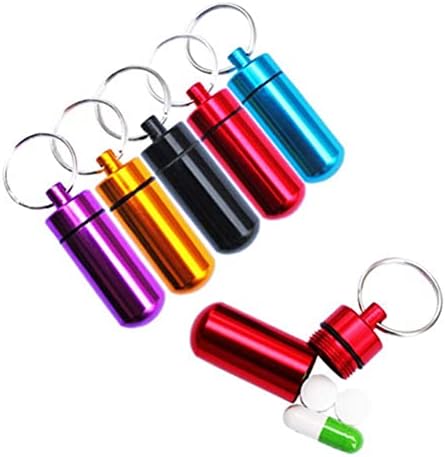 pengxiaomei 12 Pack Pill Box Keyring, Colourful Aluminum Alloy Pill Container Water Resistant Keychain Emergency Cash Stash Pill Holder for Outdoor Travel Camping (12pcs in 8 Colours)
