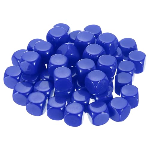 uxcell 50 Pcs Acrylic Blank Dice Six Sided, 1.6cm/0.63inch Rounded Corners Blank Blue Dice Cube with Smoothed Surface for DIY Craft Board Game, Blue