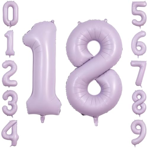 40 Inch Lavender Foil Number 18 Balloon for 18th Birthday Anniversary Decor