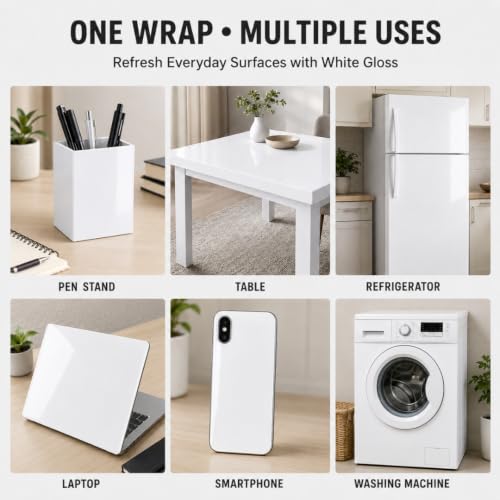 Image of WALLMATE Vinyl White Contact Paper Decorative for Cabinets Countertops Kitchen Shelves Self Adhesive Film Peel and Stick Waterproof Removable Wallpaper (1 Feet 40 inch (2PCS), Glossy White Wallpaper)