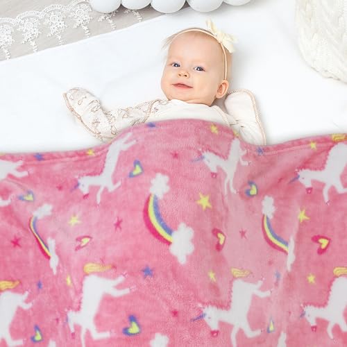 Viviland - Viviland Kids Throw Blanket, Unicorn Print Blankets for Girls, Warm Lightweight Plush Throw Blanket Pink Unicorn Fleece Throw Blanket for Sofa Chair Couch Bed, for Kids, 30" x 40"