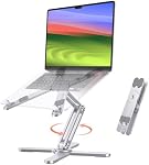 Support d'ordinateur portable OMOTON pliable à rotation 360° pour bureau, support d'ordinateur ajustable pour travail collaboratif, rangement facile, support en aluminium adapté à tous les ordinateurs portables jusqu'à 16 pouces (argent)