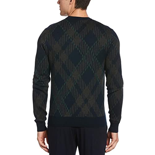 Perry Ellis Men's Plaid Crew Neck Sweater, Dark Sapphire, Xx Large #TOP1