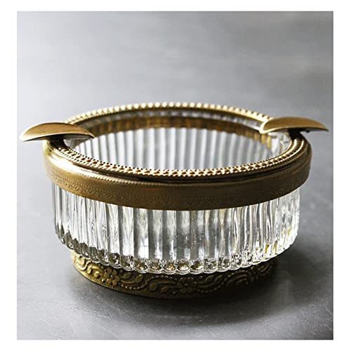 NEBE Cenicero Cenicero para Puros Cenicero de Escritorio for el hogar de latón Retro Europeo y Americano con cenicero Redondo de Vidrio Cenicero para Exteriores Bandeja de Cenizas