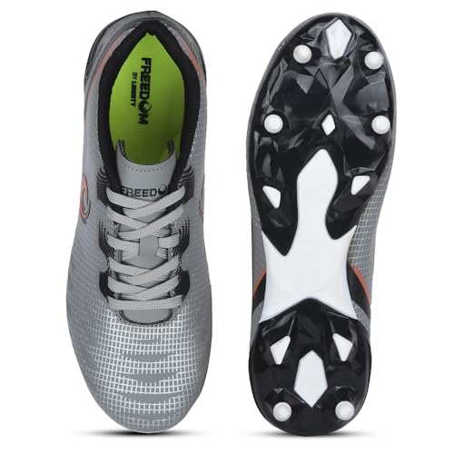 Image of Liberty Freedom Joga Sports Lacing Football and Soccer Shoes for Men - Grey & Black | High Grip, Quick-Wear Elastic Laces | Comfortable, Lightweight and Athletic Footwear | Hard Grassy Ground Surfaces