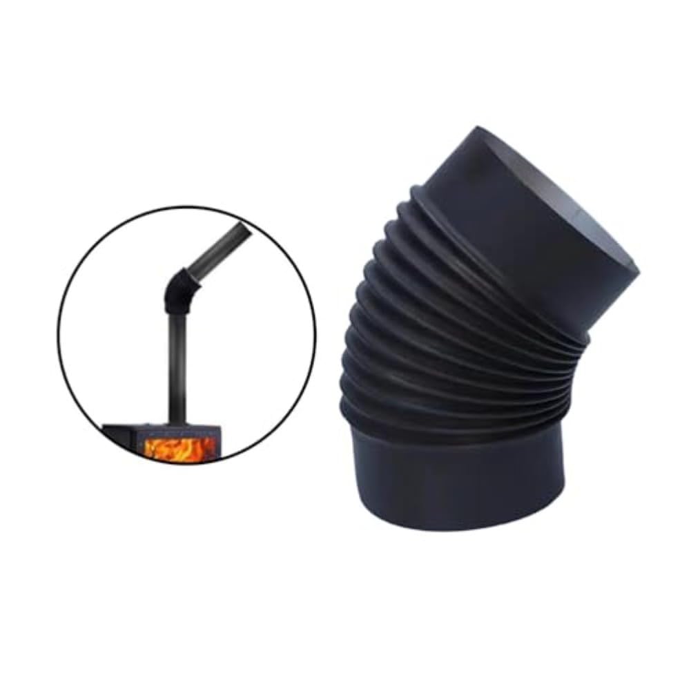 Tubo a gomito da 45 gradi per canna fumaria camino, 150 mm, nero, acciaio inossidabile