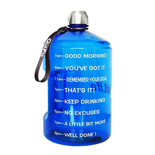 QuiFit 1 Gallon Water Bottle with Time Marker & Handle - BPA Free