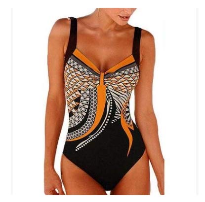WonderBabe Ladies Sexy Printed One-piece Swimsuit Sports Padded Swimsuit Swimsuit laranja-XXL