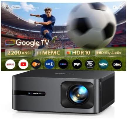 Beamer 4K für Google TV 14.0 & Gemini, 2200 ANSI, MEMC, 40W Dolby Audio, HDR10, Smart Outdoor Beamer 4K Heimkino mit Auto KI-Bildanpassung, 2+32GB, HDMI 2.1, WiFi BT Full HD 1080P