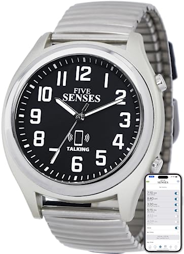 FIVE SENSES Reloj inteligente atómico parlante con recordatorios de voz y control de aplicación para personas mayores y discapacitados visuales, un gran regalo para hombres y mujeres ciegos, relojes