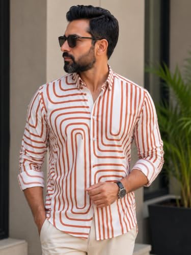 Image of Foomer Brown Solid Self Design Opaque Party Shirts