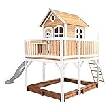 AXI Spielhaus Liam mit Sandkasten & weißer Rutsche | Stelzenhaus XXL in Braun & Weiß aus FSC Holz für Kinder | Spielturm mit Wellenrutsche für den Garten