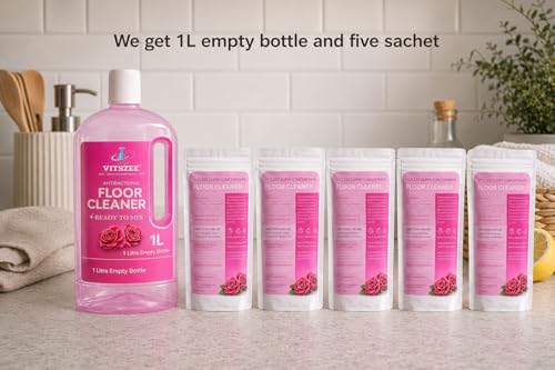 Image of VITSZEE Floor Cleaner 5L | Ready to Mix | Disinfectant Surface liquid | Kills 99.9% Germs | Long Lasting Fragrance | Suitable for Tiles, Marble, Kitchen & Bathroom (5 Litres, Rose Fragrance)