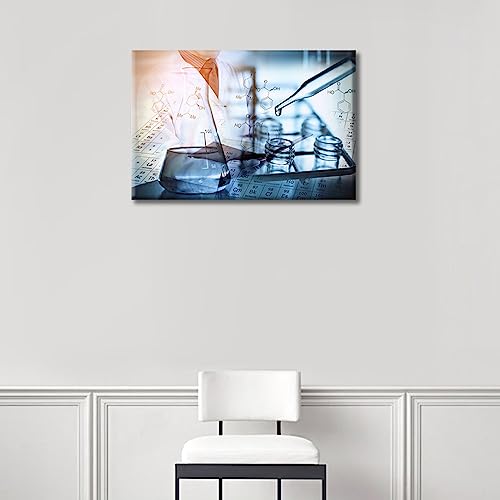 Image of TUMOVO Laboratory Wall Art 1 Panels Canvas Wall Art Scientist and Test Tubes Laboratory Concept Painting Wall Decor Living Room Modern Home Decor Framed Ready to Hang (12 inch Wx18 H)