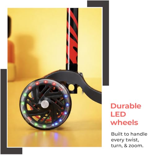 Image of Lifelong Kick Scooter with Adjustable Height - Foldable - Skate for Kids with LED Wheel - Max User weight-50 kg, Red & Black, LLKS35