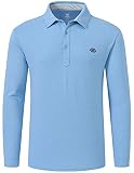 MoFiz Herren Poloshirt Langarm Baumwolle Polohemd Atmungsaktiv Gerippter Kragen Polo Arbeitsshirt Hellblau M