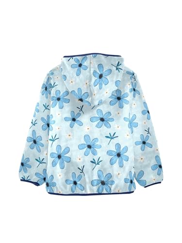 Cute Blue Daisy Floral Girls Fleece Jacket Girls Fall Jacket Boys Coats Zip Up Hoodie Children Outerwear 2-10T2