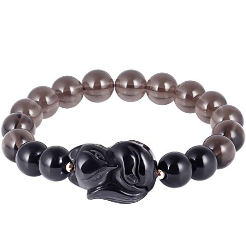 Jewever Black Obsidian Fox Bracelet Stretch Natural Gemstone Healing Crystal Charm Foxes Jewelry Gifts for Women 10mm