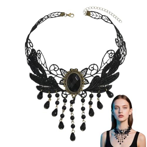 YUVKIN 1 Pezzo Collana Gotica Set Vintage Gioielli Vittoriani Donna Pizzo Nero Choker Accessorio per Halloween Pentecoste Maschere Carnevale Festa in Maschera Outfit Carnival (Nero)